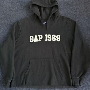 Gap Hoodie Mens XL Black Fleece Pullover GAP 1969 Graphic Kangaroo Sweatshirt